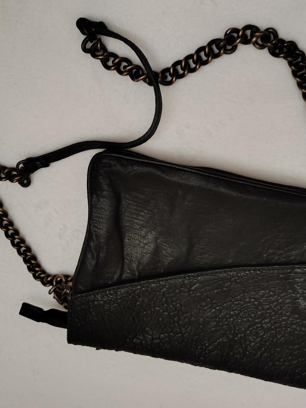 Maxon Collection Made in Italy Black Leather Chain Crossbody Fold Over Bag. New